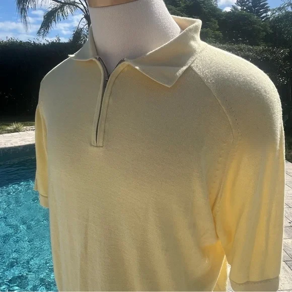 Raffi Linen Blend Light Yellow Polo Shirt Large - Picture 6 of 16